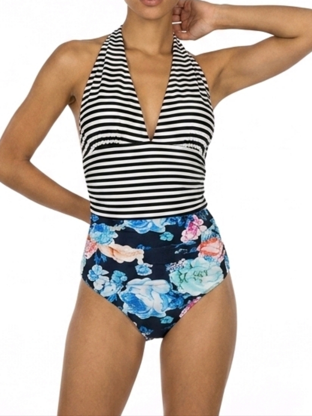 Cupshe Halter Style Stripes And Floral One Piece Bathing Suit Size XXL
